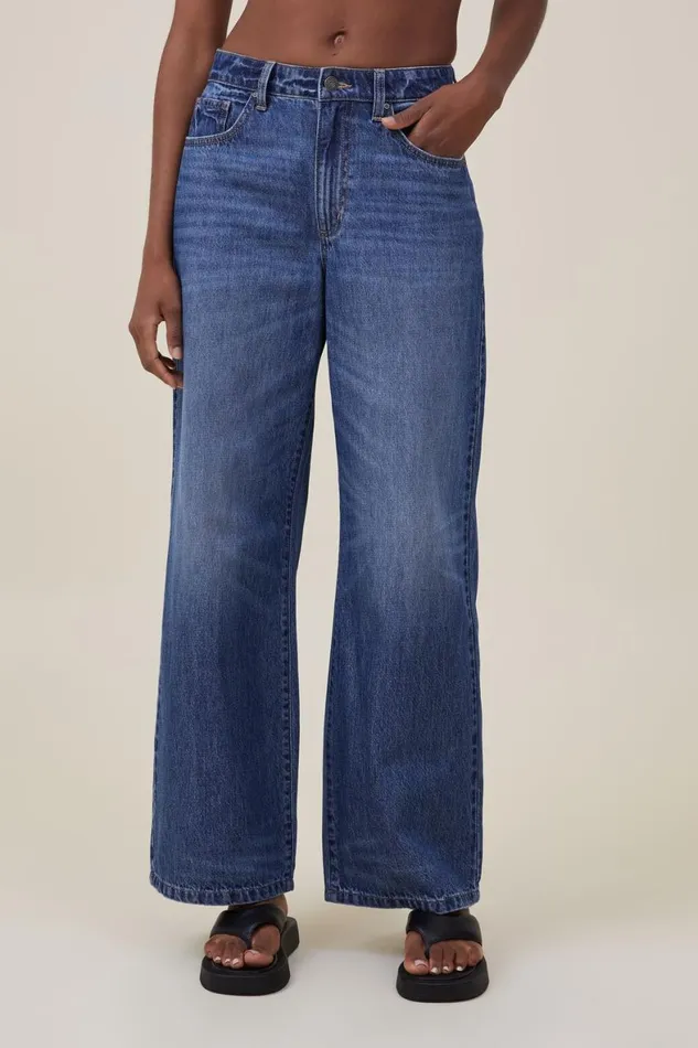 Women Jeans Cotton On Relaxed Wide Leg Jean Bottle Blue