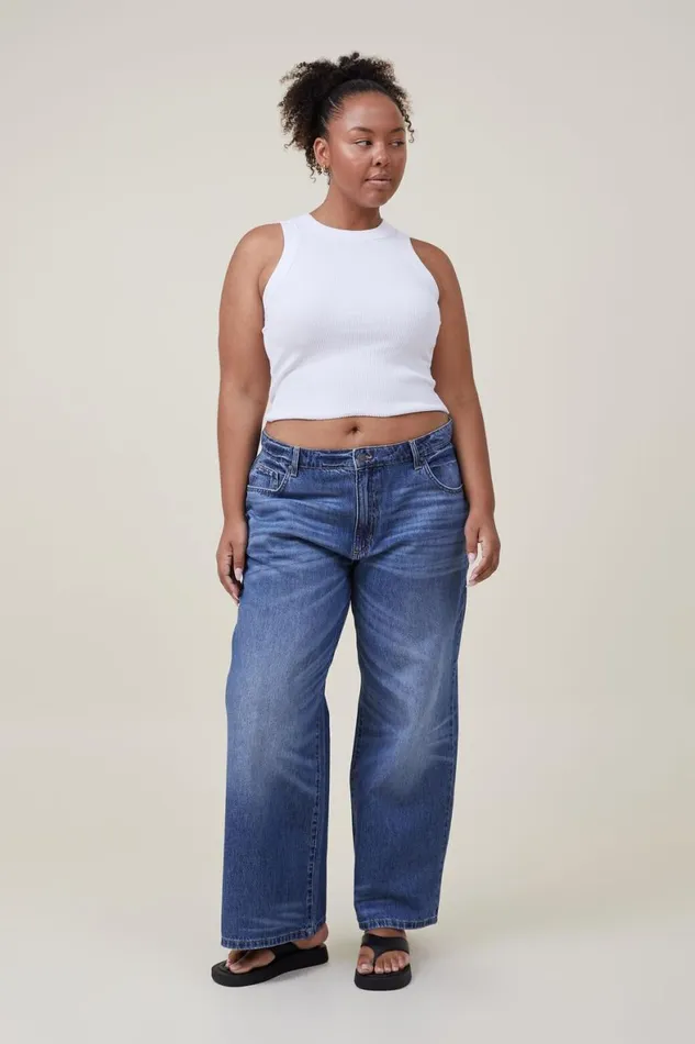 Women Jeans Cotton On Relaxed Wide Leg Jean Bottle Blue