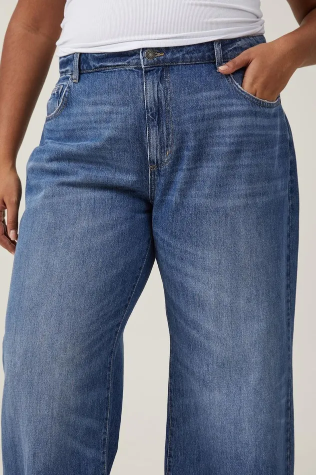 Women Jeans Cotton On Relaxed Wide Leg Jean Bottle Blue