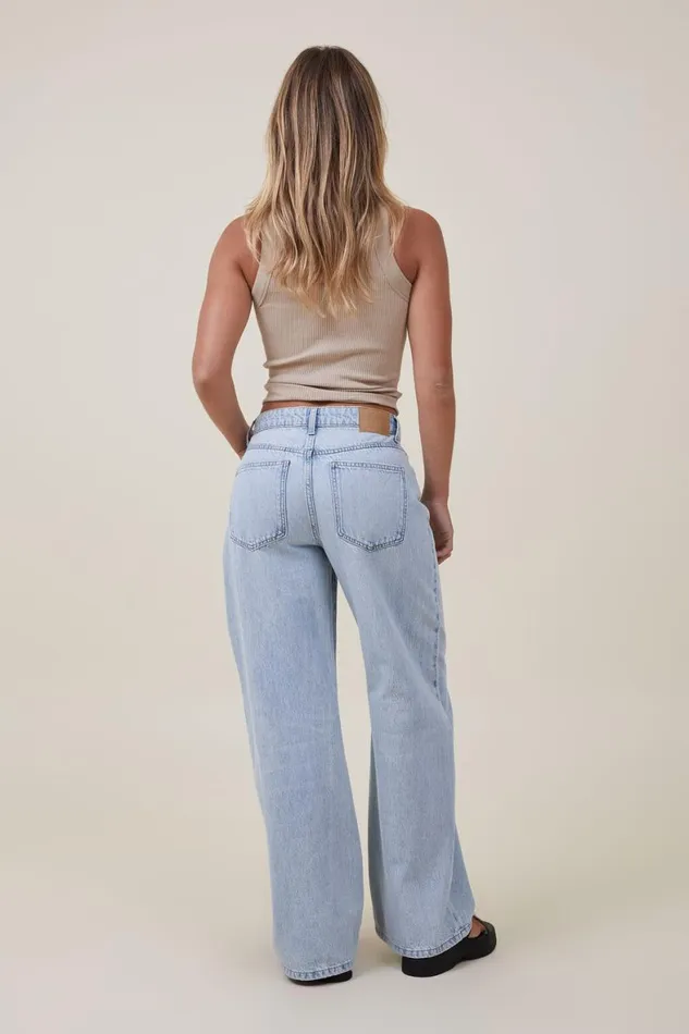 Women Jeans Cotton On Relaxed Wide Leg Jean Palm Blue