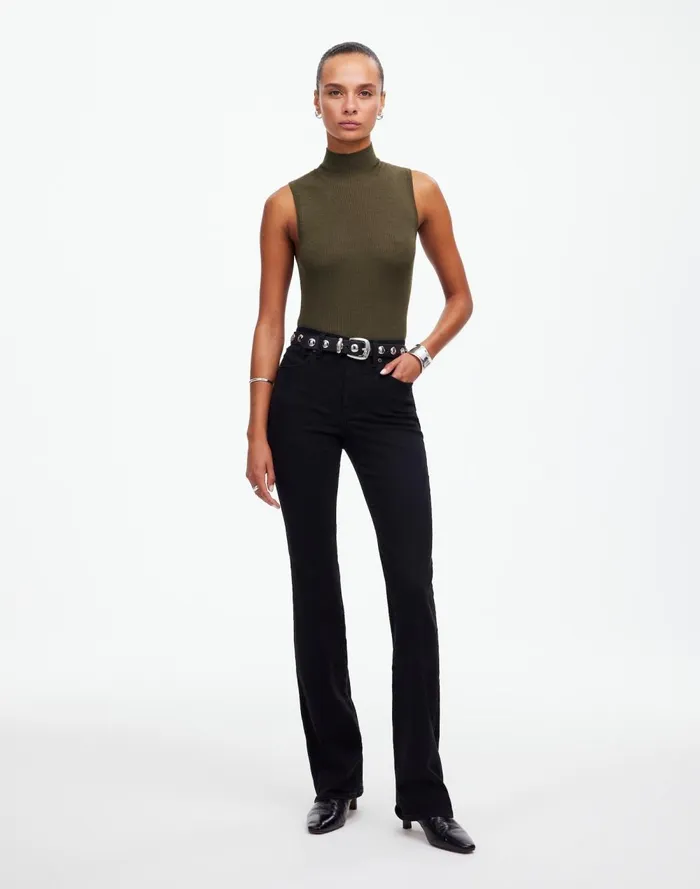Women Jeans Madewell Kick Out FullLength Jeans Black Frost