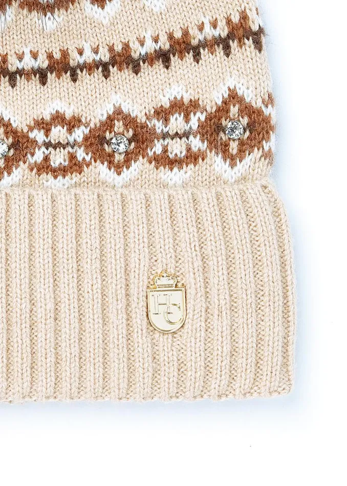 Women Jennifer Fairisle Bobble Hat Light Camel Holland Cooper Hats and Headbands