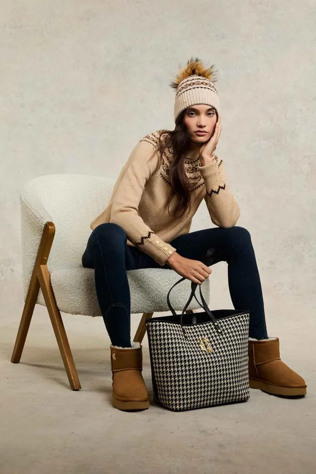 Women Jennifer Fairisle Bobble Hat Light Camel Holland Cooper Hats and Headbands