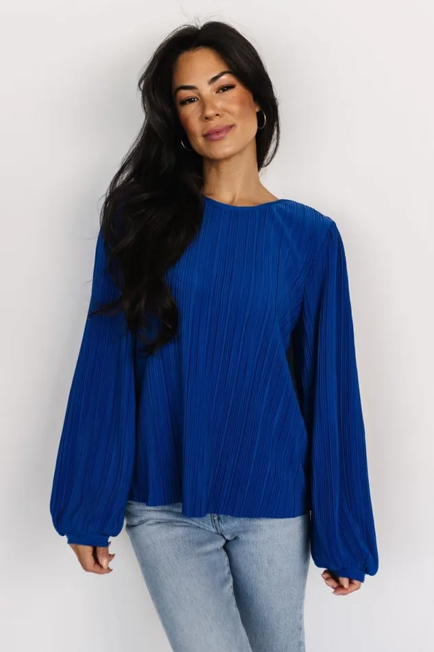 Women Jewel Pleated Top Cobalt Baltic Born Blouses and Shirts
