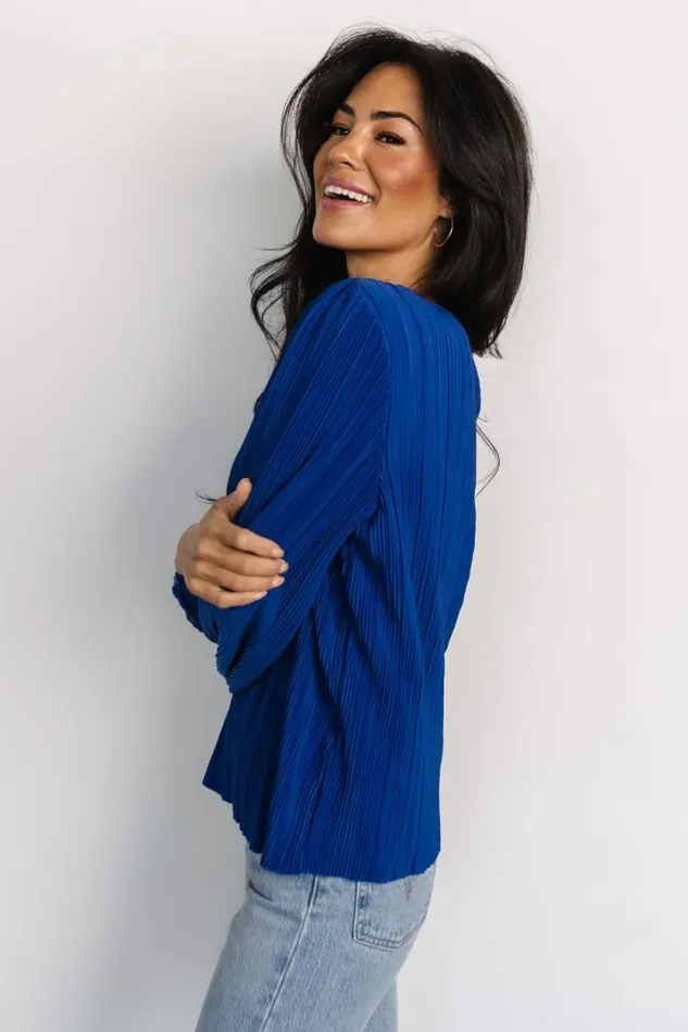 Women Jewel Pleated Top Cobalt Baltic Born Blouses and Shirts