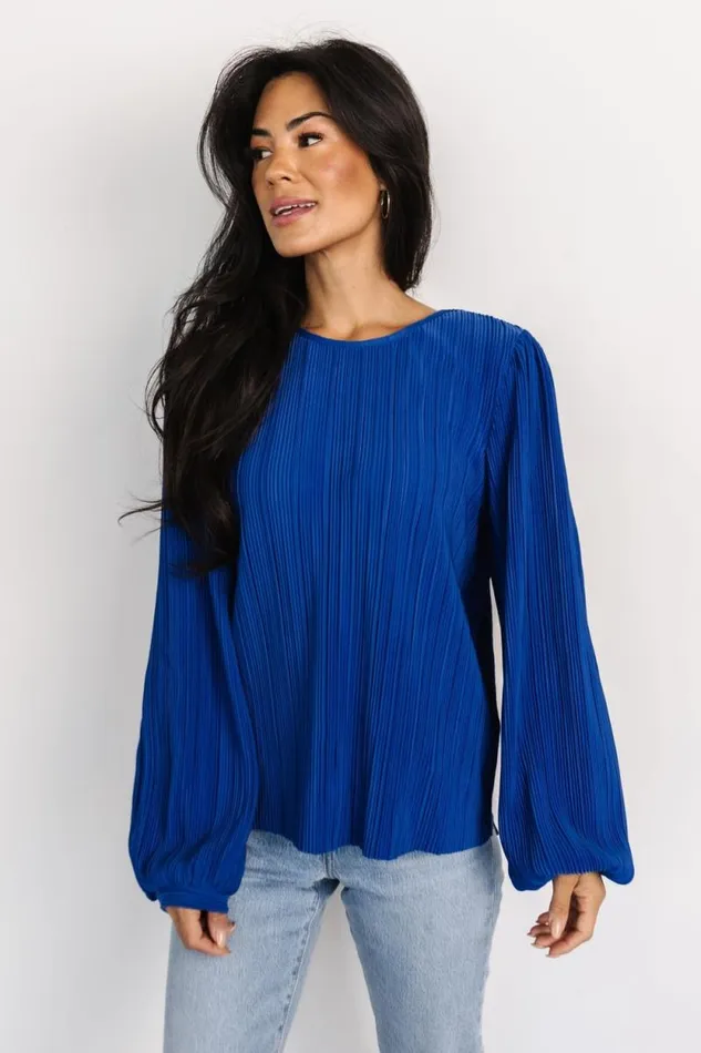 Women Jewel Pleated Top Cobalt Baltic Born Blouses and Shirts