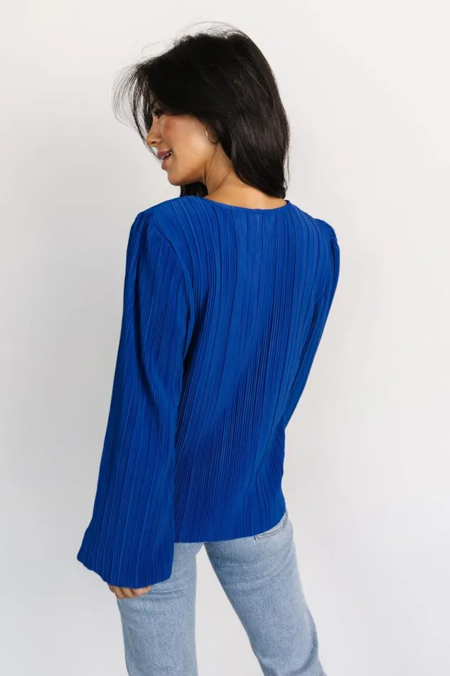 Women Jewel Pleated Top Cobalt Baltic Born Blouses and Shirts
