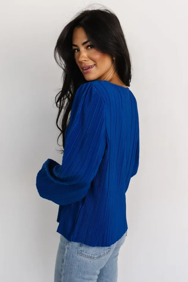Women Jewel Pleated Top Cobalt Baltic Born Blouses and Shirts