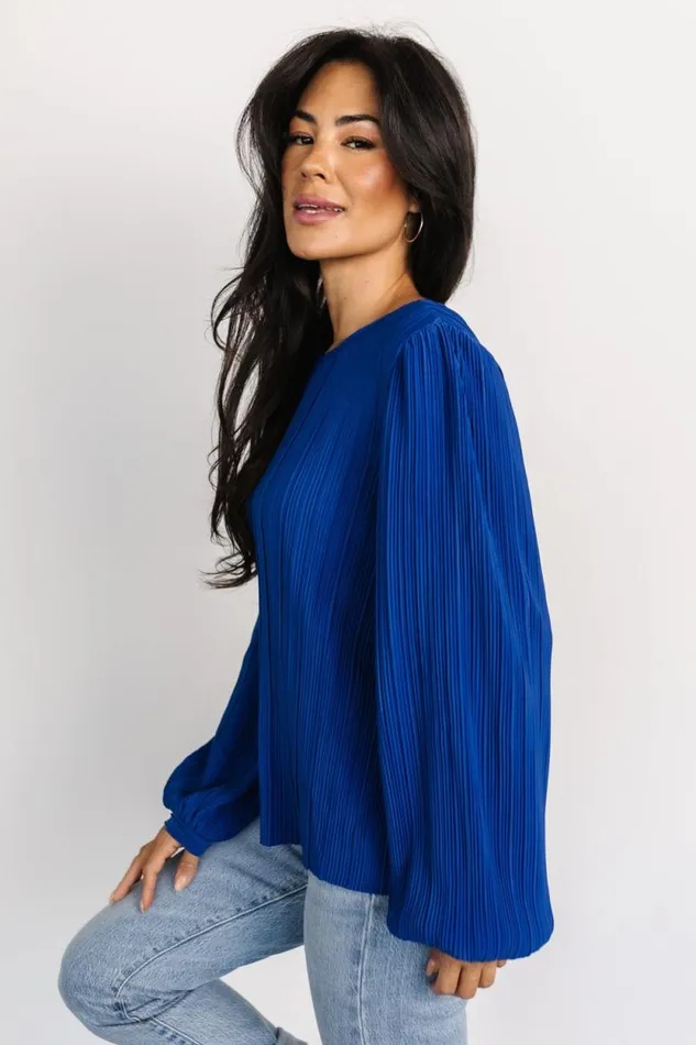 Women Jewel Pleated Top Cobalt Baltic Born Blouses and Shirts