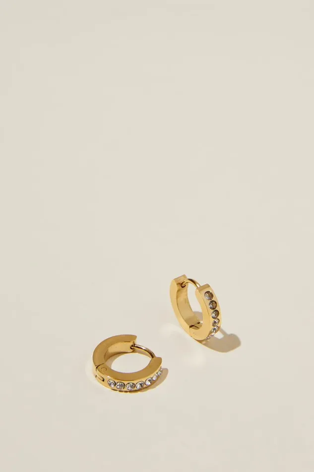 Women Jewelry Cotton On Waterproof Small Hoop Earring Gold Plated Diamante