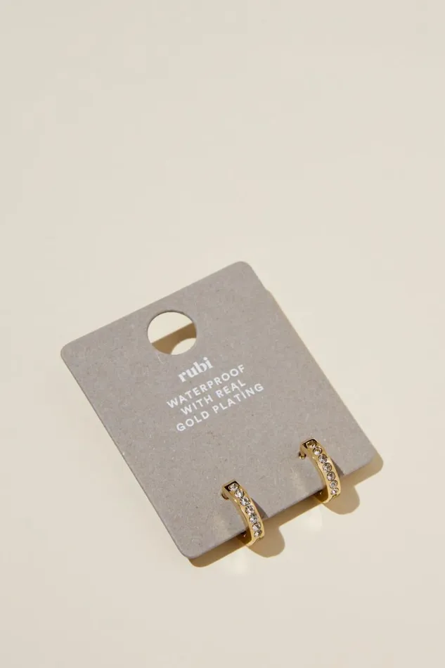 Women Jewelry Cotton On Waterproof Small Hoop Earring Gold Plated Diamante