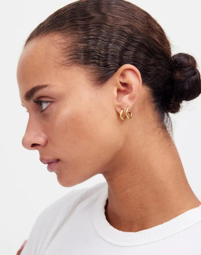 Women Jewelry Madewell Chunky Double Huggie Hoop Earrings Vintage Gold