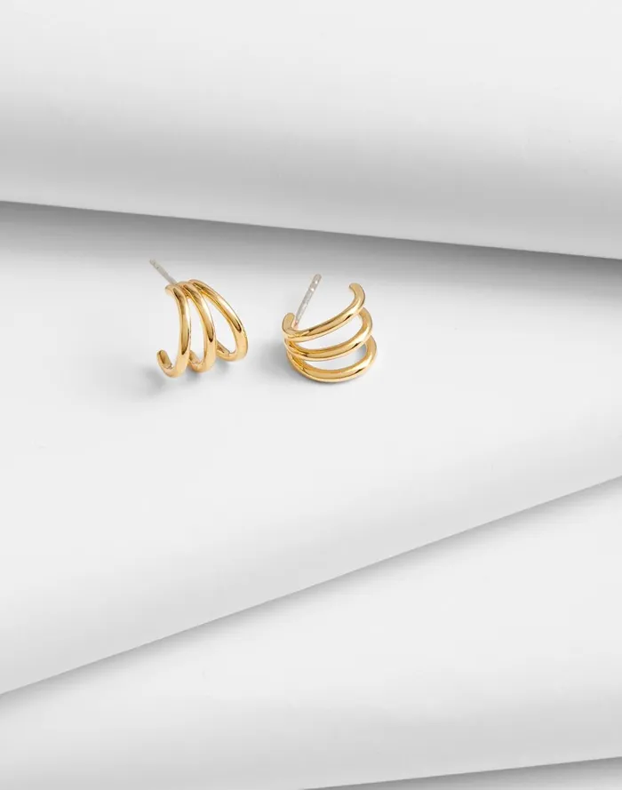 Women Jewelry Madewell DemiFine Triple Ring Huggie Hoop Earrings 14k Gold