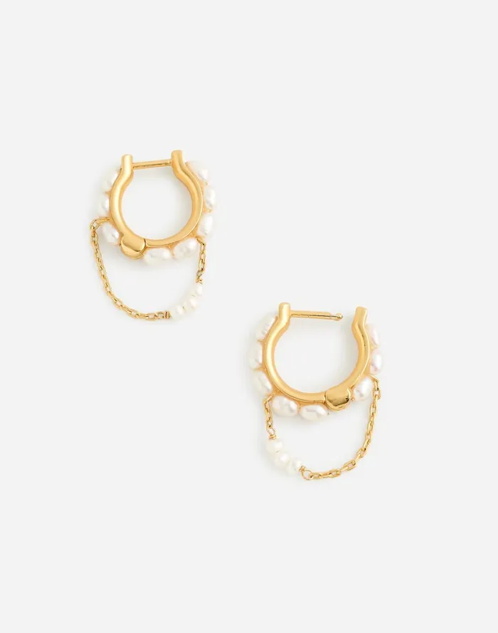 Women Jewelry Madewell Freshwater Pearl Dangle Chain Huggie Hoop Earrings Vintage Gold