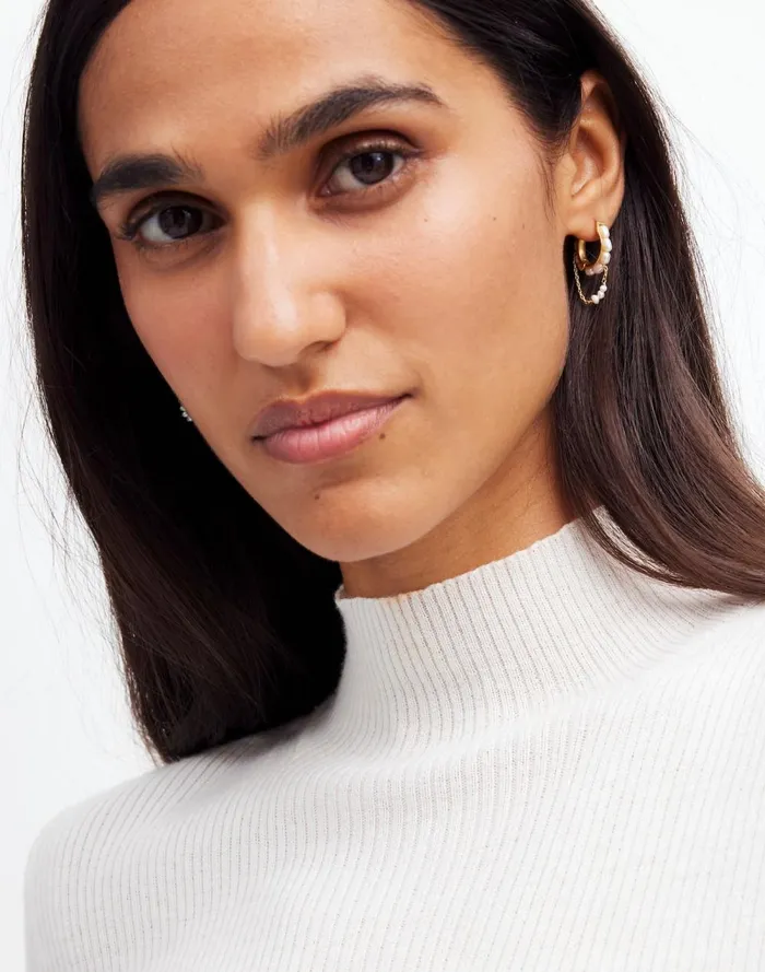 Women Jewelry Madewell Freshwater Pearl Dangle Chain Huggie Hoop Earrings Vintage Gold