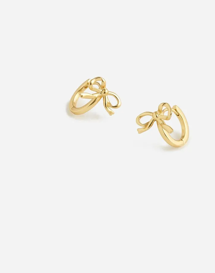 Women Jewelry Madewell Metal Bow Huggie Hoop Earrings Vintage Gold