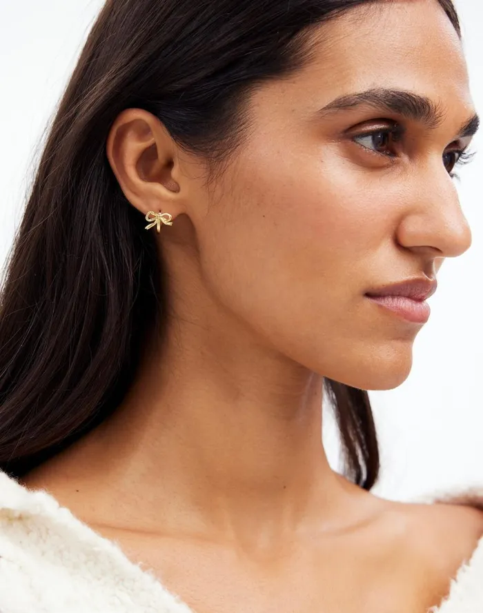 Women Jewelry Madewell Metal Bow Huggie Hoop Earrings Vintage Gold