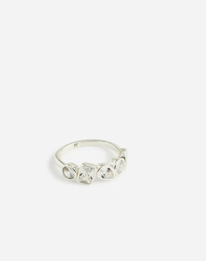 Women Jewelry Madewell MixedCut Crystal Cluster Half Eternity Ring Polished Silver