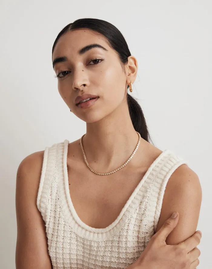 Women Jewelry Madewell The Tennis Collection Bezel Set Crystal Necklace Pale Gold