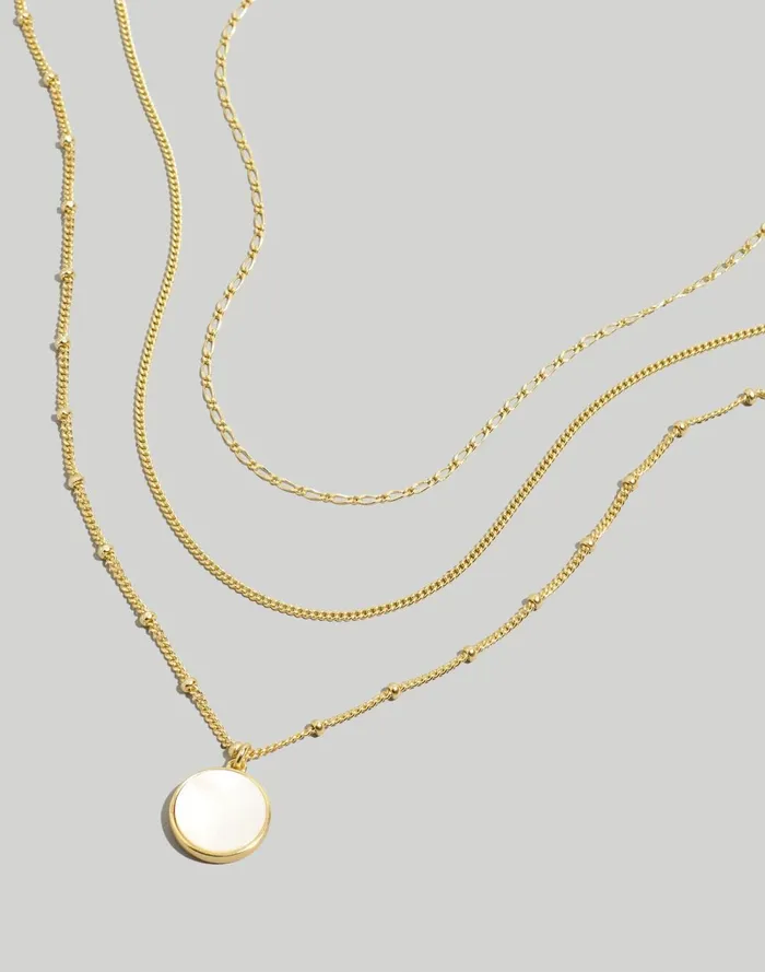 Women Jewelry Madewell ThreePack Mother Of Pearl Necklace Set Vintage Gold