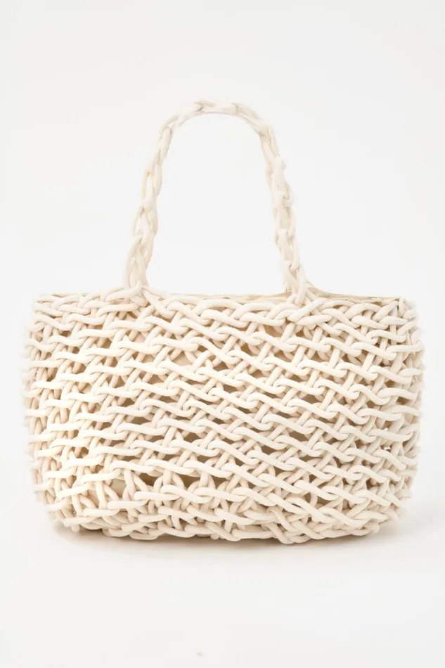 Women JOLANA Braided Tote Bag Bone LAMARQUE Bags
