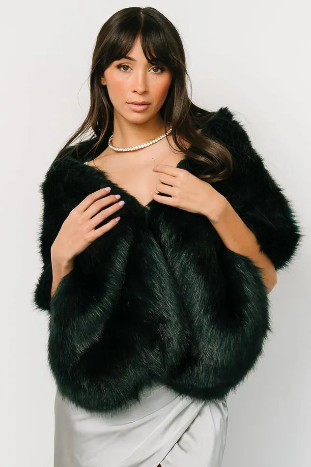 Women Jovie Faux Fur Shawl Deep Emerald Baltic Born Shawls