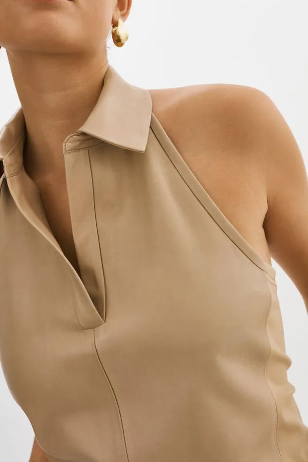 Women JULANE Leather Halterneck Top Wheat LAMARQUE Tops Women JULANE Leather Halterneck Top Wheat LAMARQUE Tops