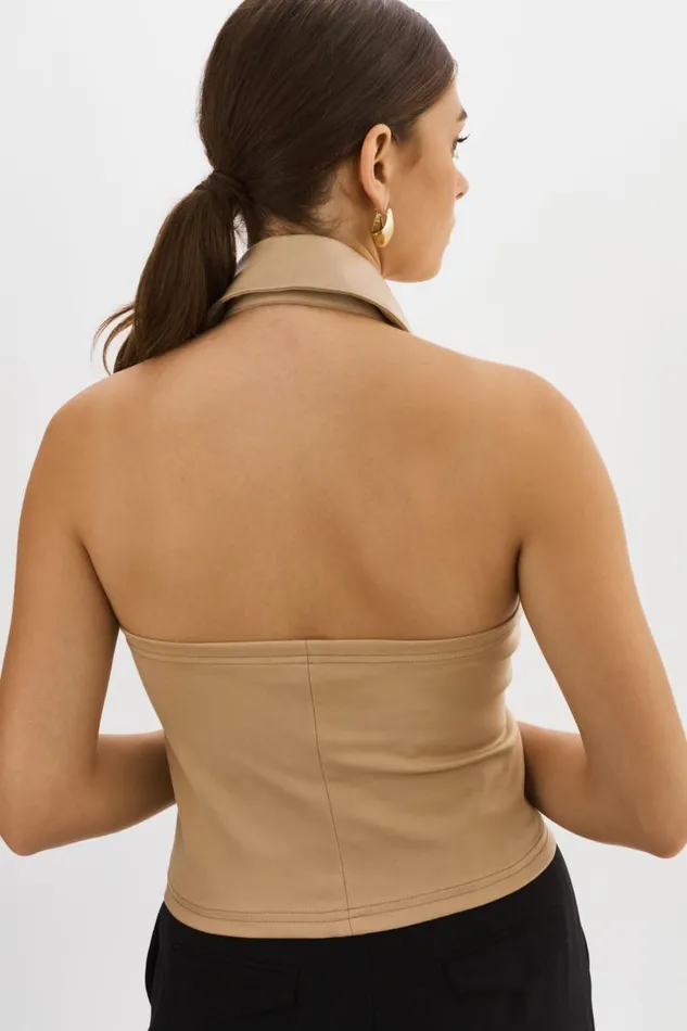 Women JULANE Leather Halterneck Top Wheat LAMARQUE Tops Women JULANE Leather Halterneck Top Wheat LAMARQUE Tops