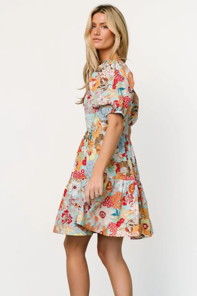 Women Kallie Puff Sleeve Short Dress Multi Print Baltic Born Short Dresses Women Kallie Puff Sleeve Short Dress Multi Print Baltic Born Short Dresses