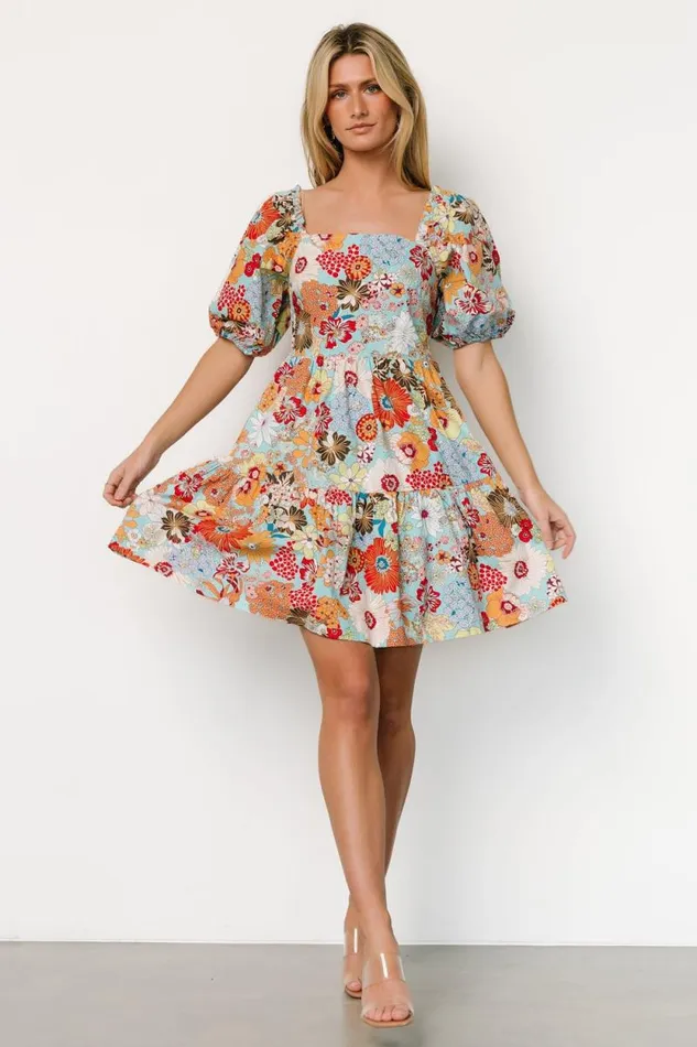 Women Kallie Puff Sleeve Short Dress Multi Print Baltic Born Short Dresses Women Kallie Puff Sleeve Short Dress Multi Print Baltic Born Short Dresses