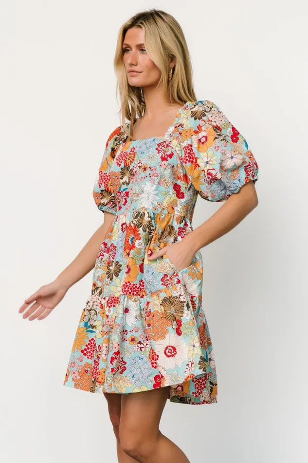 Women Kallie Puff Sleeve Short Dress Multi Print Baltic Born Short Dresses Women Kallie Puff Sleeve Short Dress Multi Print Baltic Born Short Dresses