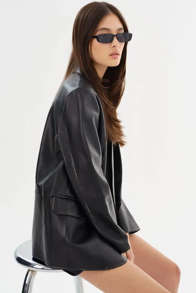 Women KARRIN Distressed Leather Blazer Distressed Black LAMARQUE Leather Jackets