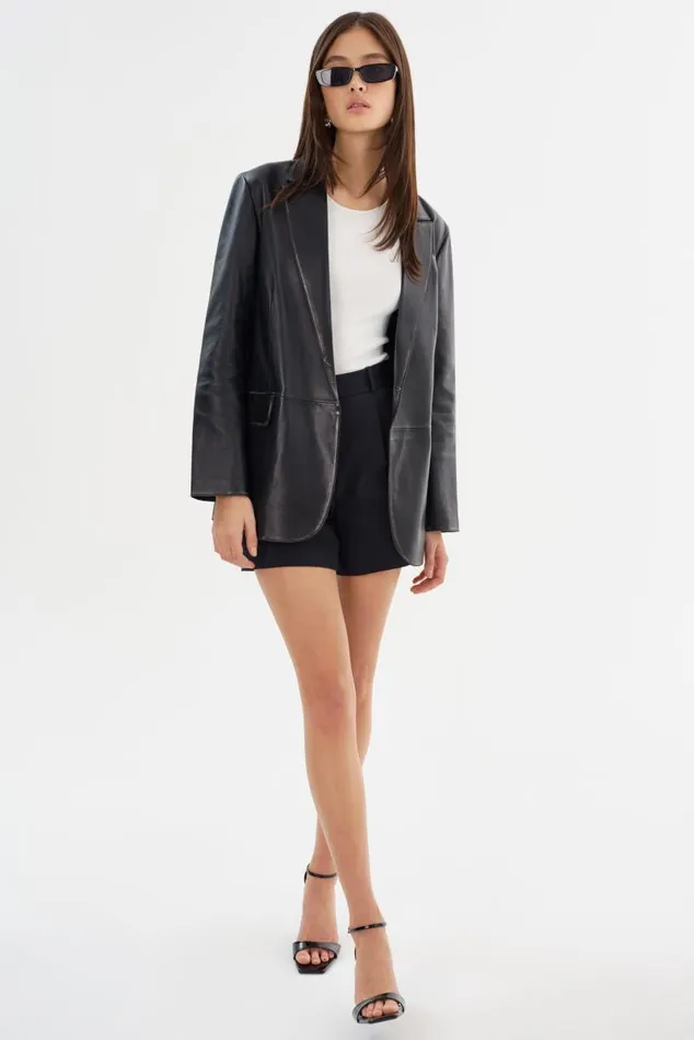 Women KARRIN Distressed Leather Blazer Distressed Black LAMARQUE Leather Jackets