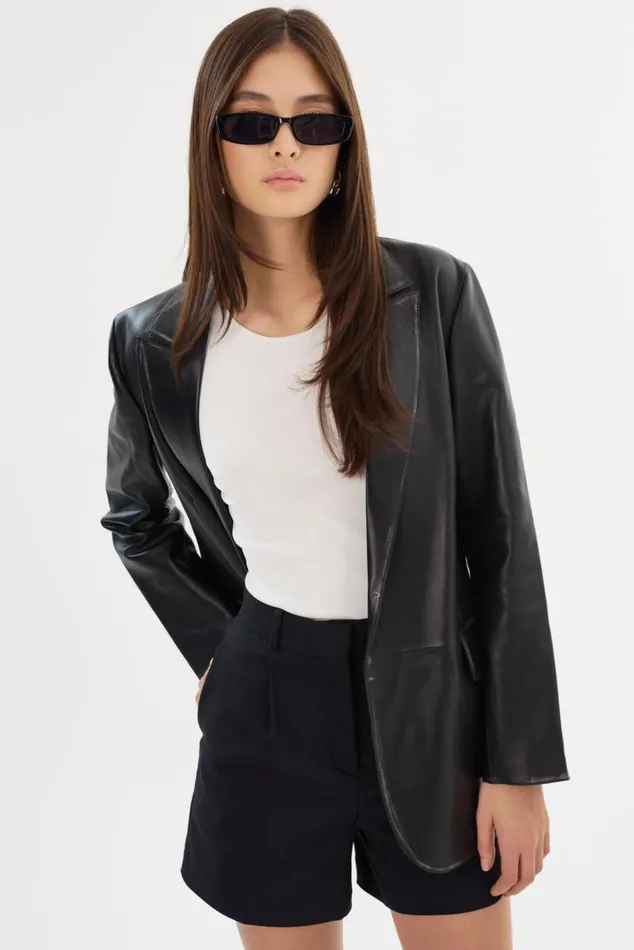 Women KARRIN Distressed Leather Blazer Distressed Black LAMARQUE Leather Jackets