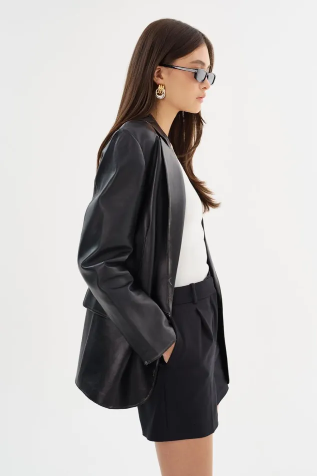 Women KARRIN Distressed Leather Blazer Distressed Black LAMARQUE Leather Jackets