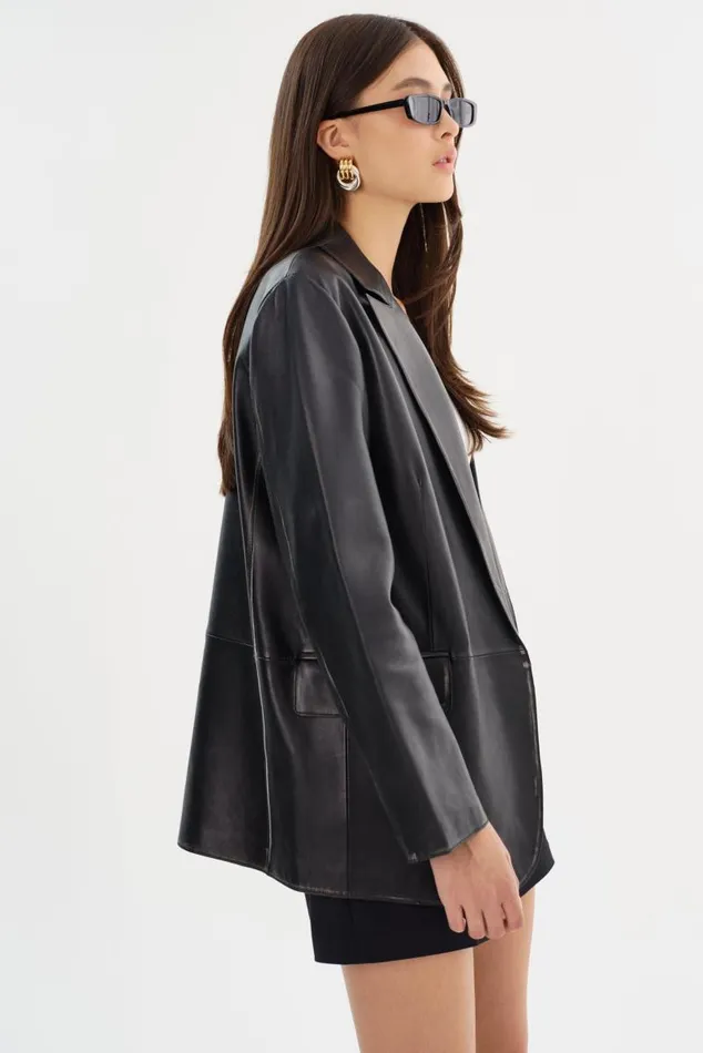 Women KARRIN Distressed Leather Blazer Distressed Black LAMARQUE Leather Jackets