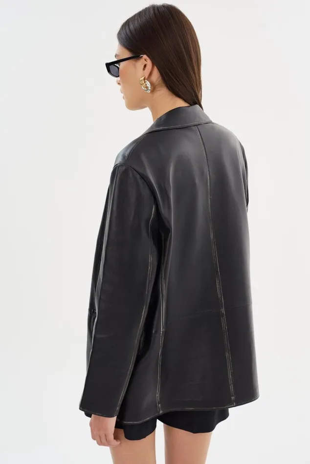 Women KARRIN Distressed Leather Blazer Distressed Black LAMARQUE Leather Jackets
