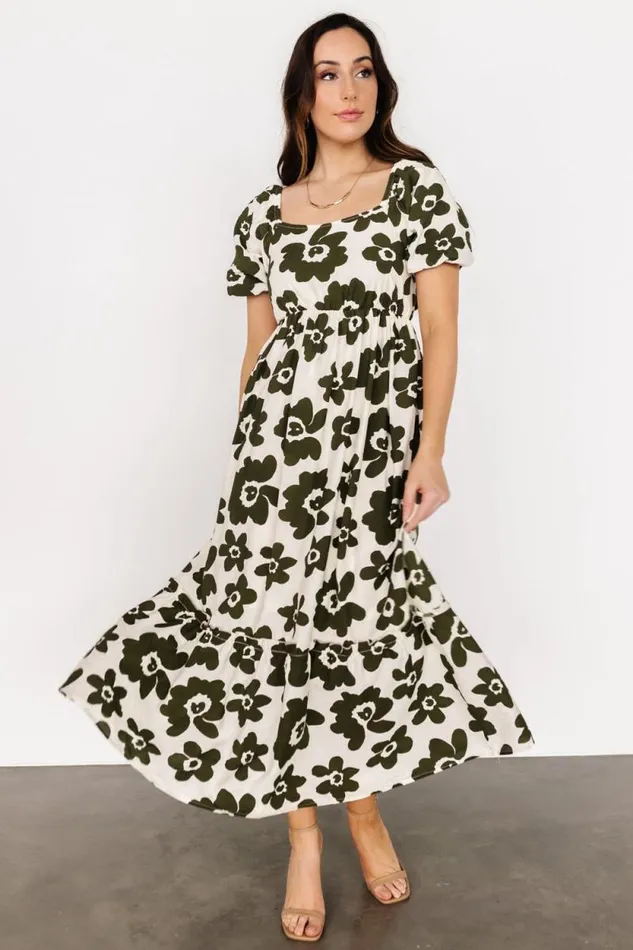 Women Kasey Maxi Dress Olive Ivory Print Baltic Born Maxi Dresses