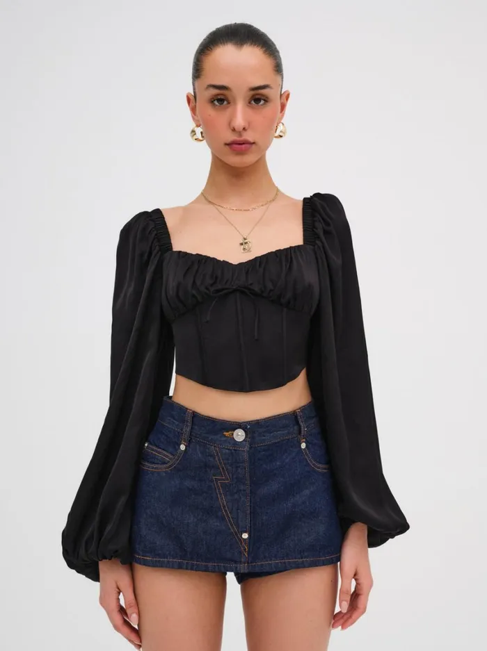 Women Kat Long Sleeve Corset Top Black For Love and Lemons Tops Women Kat Long Sleeve Corset Top Black For Love and Lemons Tops