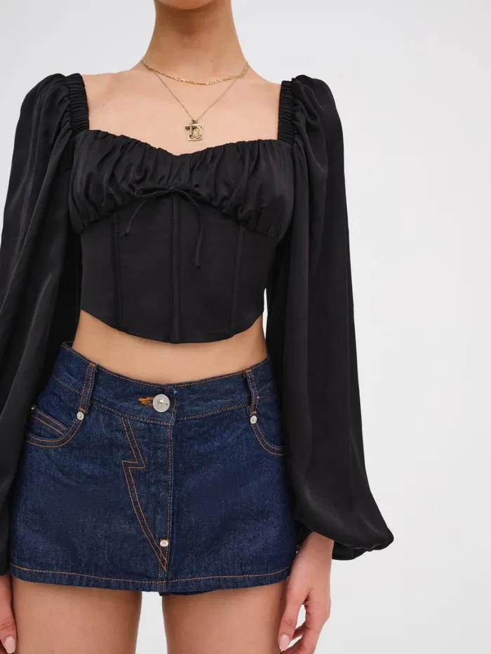 Women Kat Long Sleeve Corset Top Black For Love and Lemons Tops Women Kat Long Sleeve Corset Top Black For Love and Lemons Tops