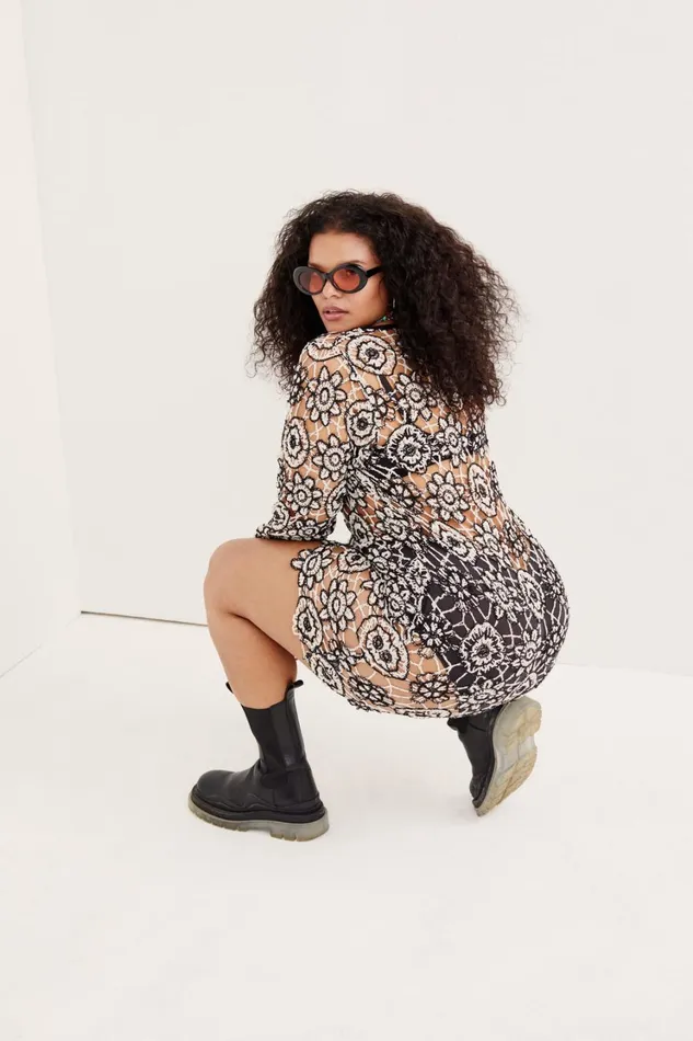 Women Kaya Long Sleeve Mini Dress Black For Love and Lemons Knitwear