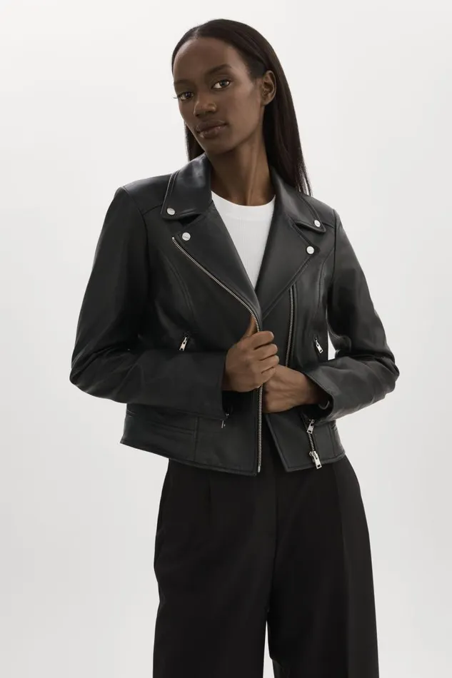 Women KELSEY Leather Biker Jacket Black LAMARQUE Leather Jackets