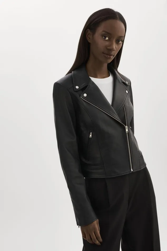 Women KELSEY Leather Biker Jacket Black LAMARQUE Leather Jackets