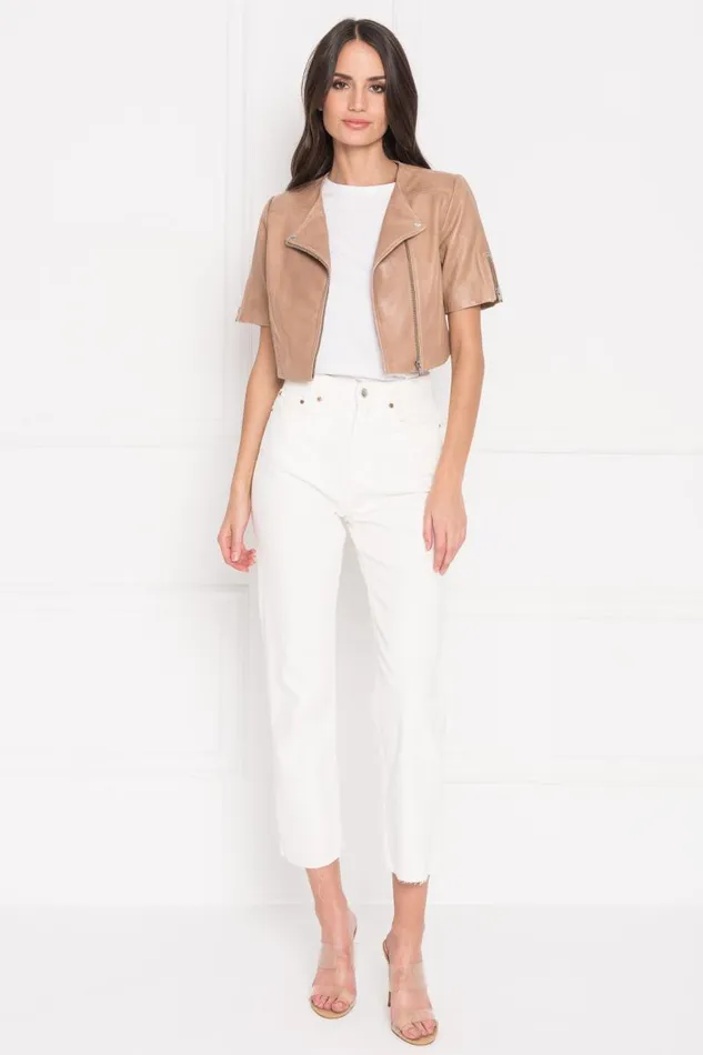 Women KIRSI Cropped Biker Jacket Camel LAMARQUE Biker Jackets