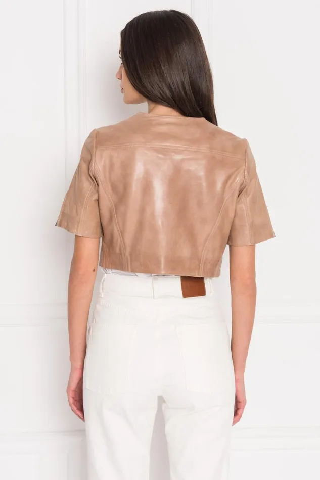 Women KIRSI Cropped Biker Jacket Camel LAMARQUE Biker Jackets