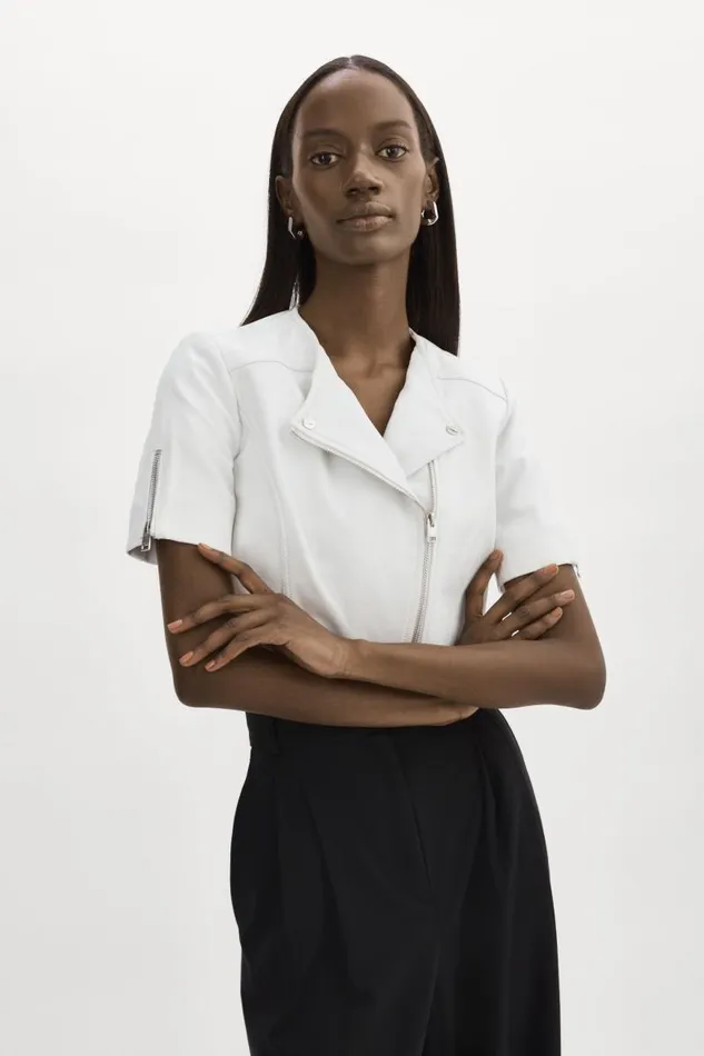 Women KIRSI Cropped Biker Jacket White LAMARQUE Short Sleeve Jackets