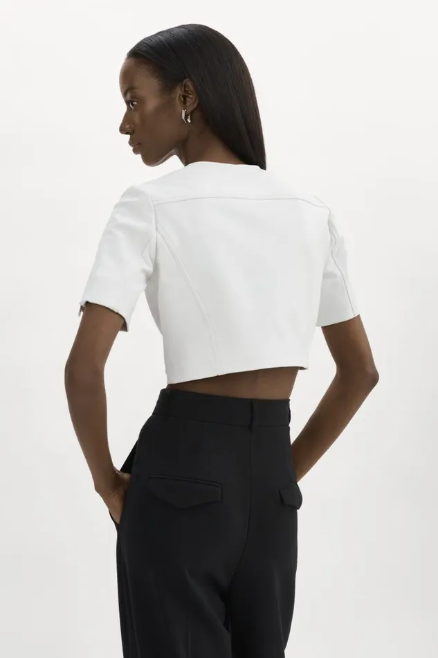 Women KIRSI Cropped Biker Jacket White LAMARQUE Short Sleeve Jackets