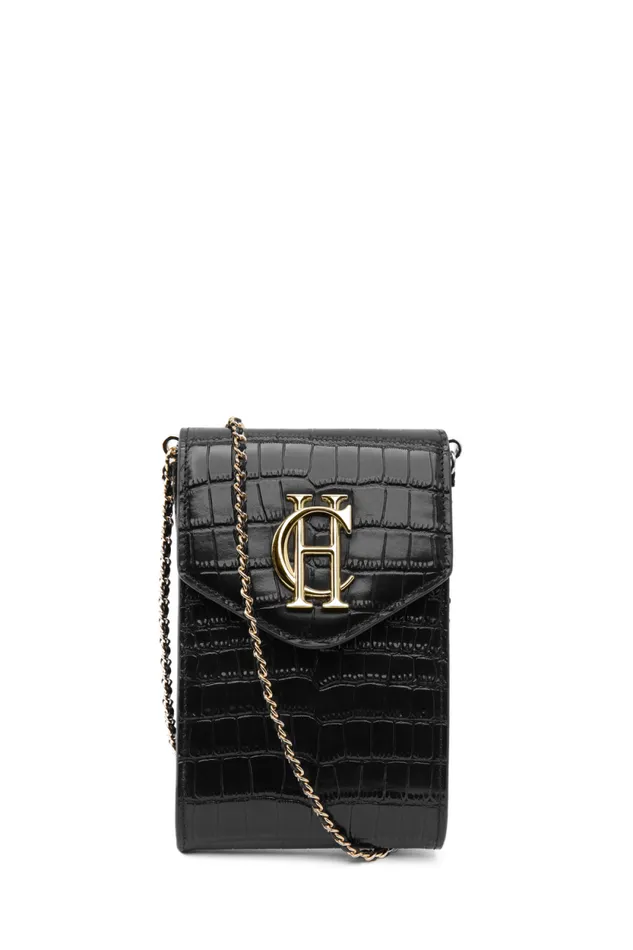 Women Knightsbridge Phone Pouch Black Croc Holland Cooper Bags