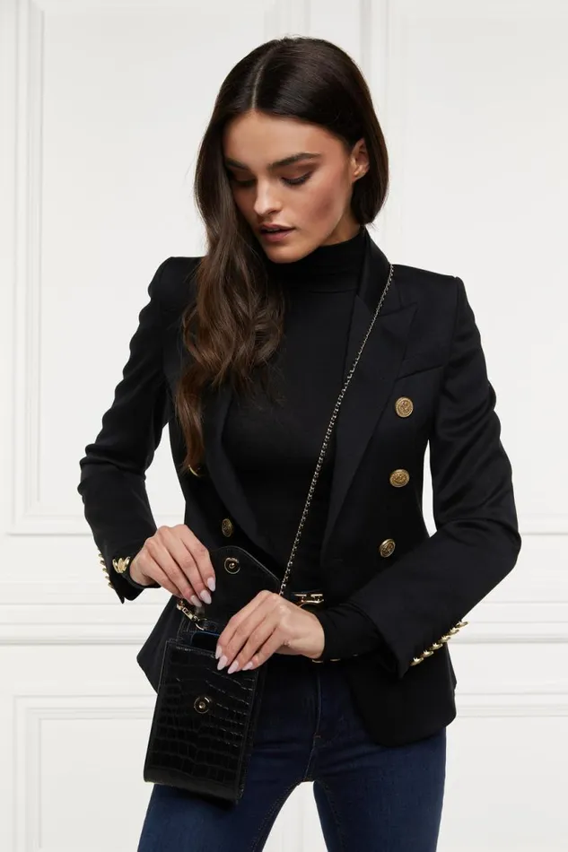 Women Knightsbridge Phone Pouch Black Croc Holland Cooper Bags