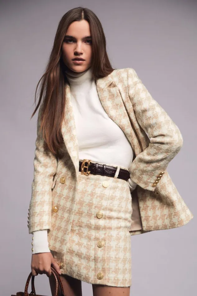 Women Knightsbridge Skirt Camel Houndstooth Holland Cooper Tailoring